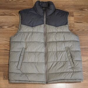 GAP Puffer Vest Mens XL Brown Tan Colorblock Hiking Outdoors *EUC*
